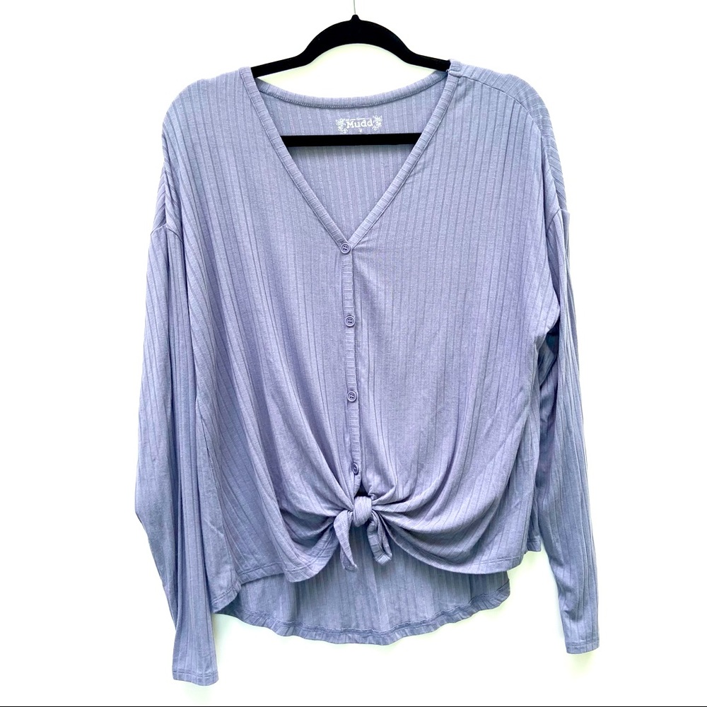 Mudd Ribbed Blue Long Sleeve Top With Tie